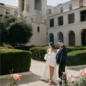 Engagement photo white dress with train